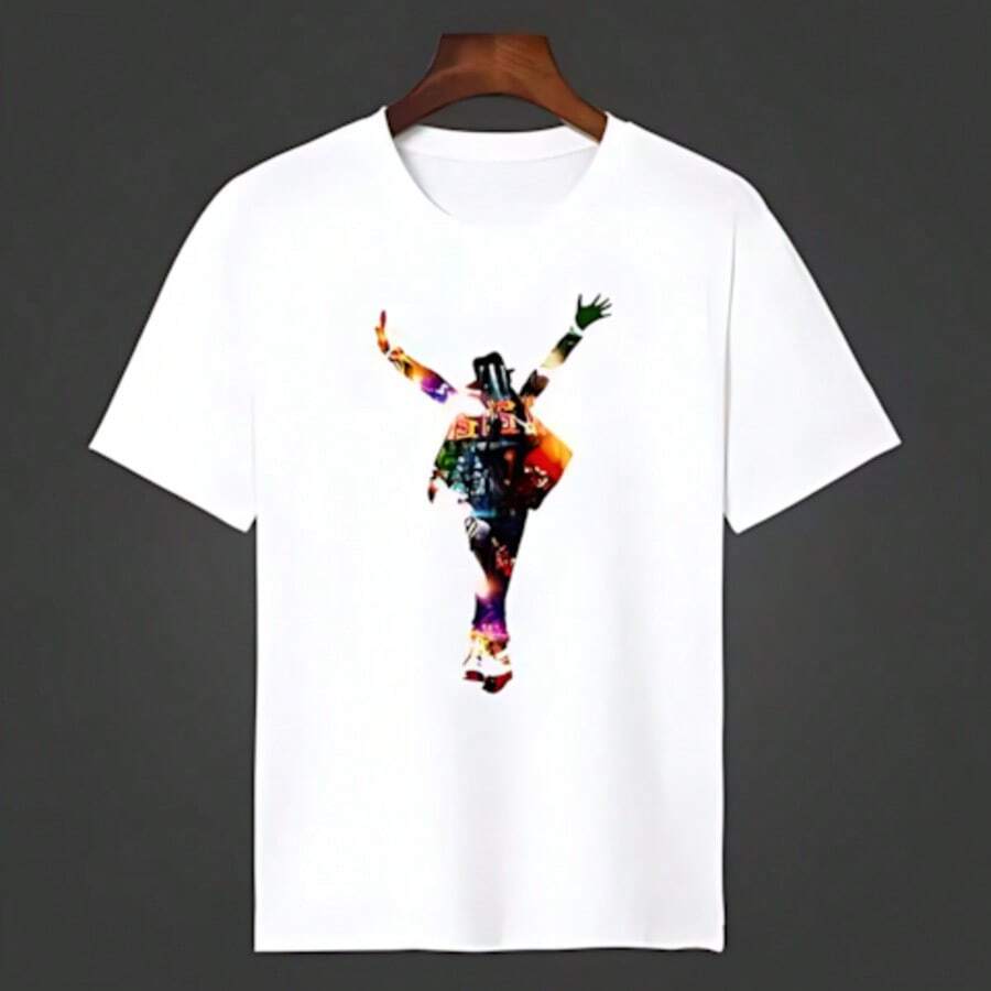Camiseta de manga corta de la serie clásica de Michaels Jacksons, unisex, 100 % algodón blanco, cuello redondo, para todas las estaciones. - Blanco - Ver 1