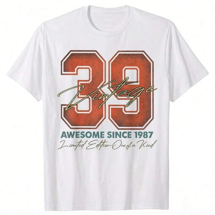 Camisetas de 39 cumpleaños para hombre, estilo vintage 1987, edición limitada, holgadas, estilo urbano, hip hop, unisex - Blanco - Ver 1