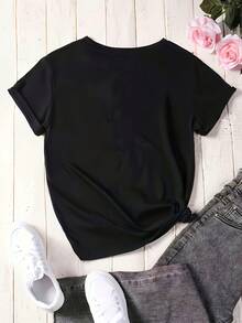 Women's Short-Sleeved T-Shirt, Casual Summer Short-Sleeved T-Shirt, Black T-Shirt With White Sneakers, Ideal For Everyday Wear And Outings. - 黑色 - 查看 2