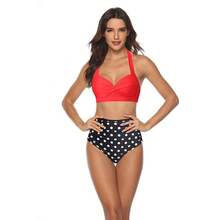 Bikini de cintura alta con estampado, tirantes al cuello y lazos, para mujer; bañador de dos piezas que estiliza la figura - pantalones negros y verdes - Ver 9