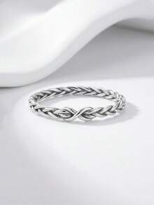 1pc 925 Sterling Silver Minimalist Versatile Infinity Twist Ring, Suitable For Women's Daily Wear, Party Gift, Holiday Gift, Exquisite Jewelry Gift - Antique Silver - View 2
