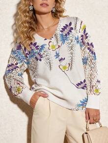 ADFHP Sweater Rajut Motif Bohemian Wanita, Pullover Lengan Panjang Leher V, Desain Berongga, Pakaian Wajib Musim Gugur - MultiWarna - View 12