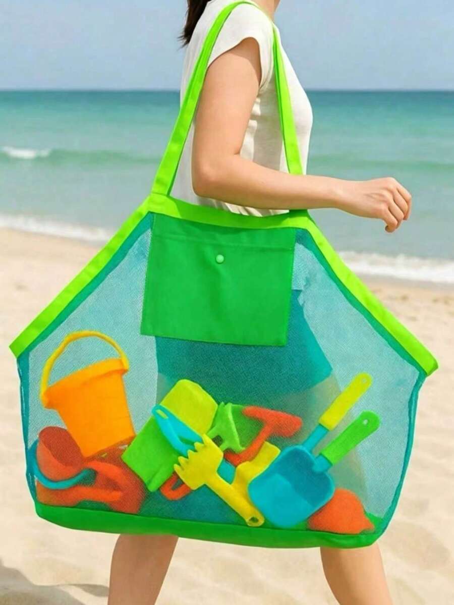 1pc Large Mesh Beach Tote Bag With Shoulder Strap, Sand-Proof And Quick-Dry Beach Storage Bag, Suitable For Swimming Pool, Camping Gear Storage, Shells, Outdoor Travel Bag, Water Sports, Toiletries Storage, Hawaii