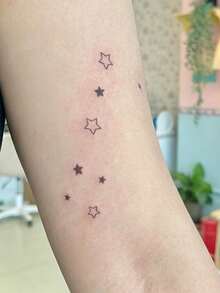 1片精緻星星紋身貼紙，持久防水假紋身，美學手腕身體藝術貼花 - 黑色 - 查看 4