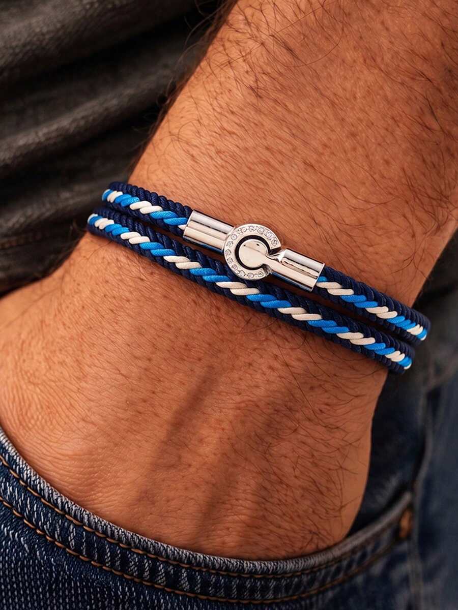 1 pieza Pulsera de cuerda tejida a mano con diseño simple de color para hombres y mujeres, pulsera de cuerda tejida a mano de color, pulsera magnética para parejas - Pulsera con hebilla para contador de agua - Ver 1