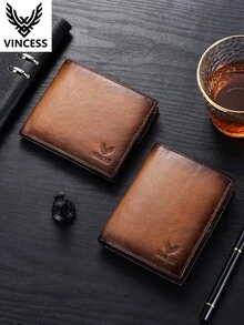 VINCESS Retro Style Men's Wallet - Cow Leather RFID Shielded Ultra Thin Vertical Horizontal Card Bag Coin Wallet Daily Use Festival Gift Minimalist - Brown - View 10