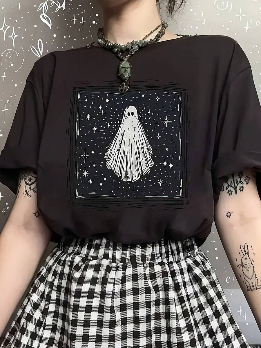 Halloween Cotton Frame With Ghost % Cotton 3JBQ - Black - View 1