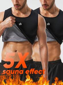 HOTSUIT 2pcs/Set Atasan Sauna Tanpa Lengan Pria, Tank Top Ketat untuk Latihan, Cocok untuk Olahraga di Gym - Hitam - View 3