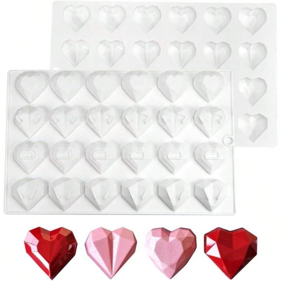 - Molde de silicona para mousse de chocolate, moldes de postres con forma de corazn y helado de 24 cavidades antiadherentes flexibles para hornear E Diamand - Diamante E - Ver 1