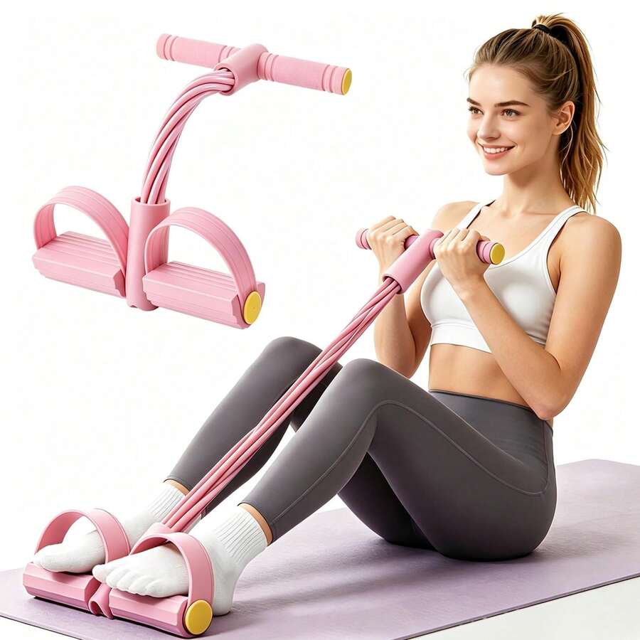 Fashionable Rally Exerciser, Fitness Resistance Band, Pedal Resistance Band With Handle, Pedal Resistance Device, Multifunctional Elastic Yoga Resistance Band, Suitable For Strengthening Core Muscle Group Training - Purple - View 1