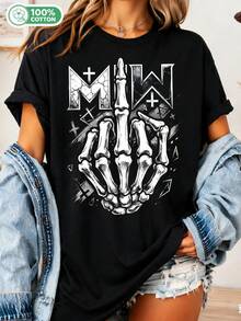 Vintage Motionless In White Shirt, MIW Metal Rock Band T-Shirt, Gothic Rock Merchandise, Skeleton Hand With Middles Finger Design, Unisex Rocker Clothing - Black - View 1