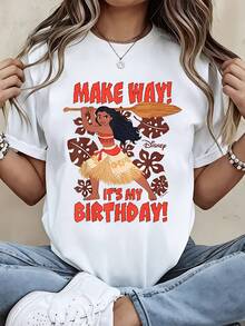 Disney Short Sleeve  T Shirt Black Moana Character With Make Way Its My Birthday Text Design For Birthday Celebration - White - View 1