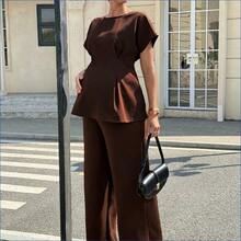 HENG
 MaterniWear 2 piezas Conjunto de top y pantalones de maternidad elegante de unicolor con cintura ceñida, para verano - Burdeos - Ver 6
