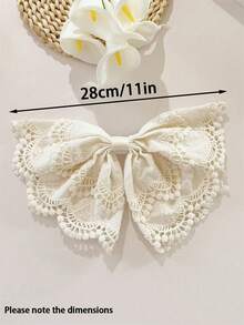 1件裝女款優雅刺繡蕾絲飾邊蝴蝶結緞帶仿珍珠吊墜彈簧髮夾，柔軟時尚馬尾髮夾，適合搭配洋裝、度假與日常穿搭，波希米亞風髮飾髮夾 - 彩色 - 查看 5
