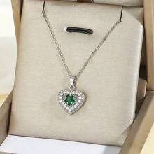 18K Gold Plated Green And Multicolor Cubic Zirconia Pendant Necklace Set, Women's Gold Plated Heart And Flower Shaped Sparkling Necklace, Elegant Everyday And Party Jewelry - Silver - View 9