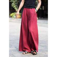 Women's Casual Fashionable, Casual And Elegant Loose Plain-Colored Straight-Leg Pants - For Work, Office, Versatile Style - 酒紅色 - 查看 5