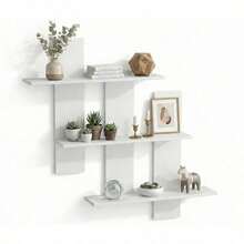 Estantería de almacenamiento multicapa montada en la pared, hecha de tablero de fibra, estante de exhibición multifuncional adecuado para la oficina y la decoración del hogar, se puede usar para almacenar esculturas y pequeños adornos, decorativo y práctico - Multicolor - Ver 8