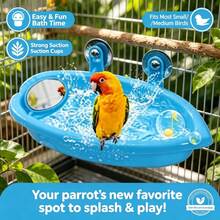 1 Pc Blue Bird Bath Bowl With Mirror, Detachable, Tiger Lily & Parrot Pattern Bathtub, Suitable For Food & Water, Can Be Used As Bird Nest/Cage, Small Pet Supplies - View 9