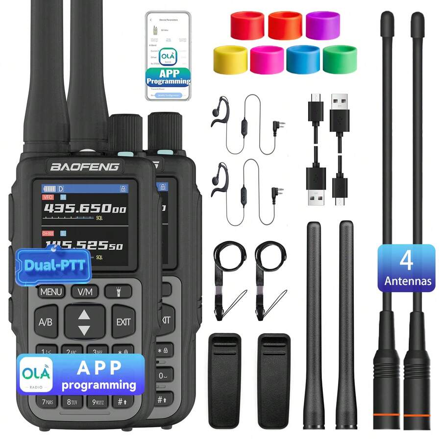 2 buah Walkie Talkie Ringan BAOFENG MINI 5, Antena Ekstra 701*2, Cincin Antena 7 Warna, Perangkat Komunikasi Elektronik Luar Ruangan, Portabel dan Mudah Dibawa, Cocok untuk Memancing, Mendaki, Hotel, Konvoi - Hitam - View 1