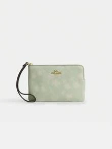 Coach Corner Zip 15/16 Monogram Wristlet Zip Short Wallet with Heart Charm Women's Wrist Strap Card Phone Purse - 淺綠色 - 查看 5