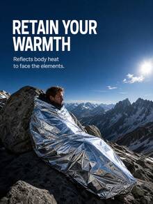 URBANWAVE Urban Wave 緊急保溫毯，防水 Mylar 生存毯，適合露營與徒步旅行，輕量戶外救援裝備 - 金色 - 查看 4