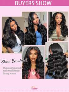 Tóc giả nữ 24 inch màu đen tự nhiên, sóng body, tóc Brazil nguyên chất pha trộn, mật độ 200%, 13x4 HD Lace Front, 5x5 không keo, ren cắt sẵn, nhổ sẵn với tóc con, dùng đeo hàng ngày, cho tiệc Halloween và Giáng sinh, làm quà tặng - Tự nhiên & Đen - Xem 9
