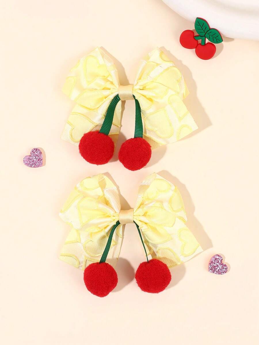2 pezzi Fiocchi per capelli a forma di ciliegia per ragazze, fiocchi jacquard a forma di cuore con fermagli a coccodrillo, fermagli per capelli a forma di frutta carini, fiocchi per code di cavallo carini e dolci per ragazze, fermagli a ciliegia adorabili, accessori per capelli per adolescenti