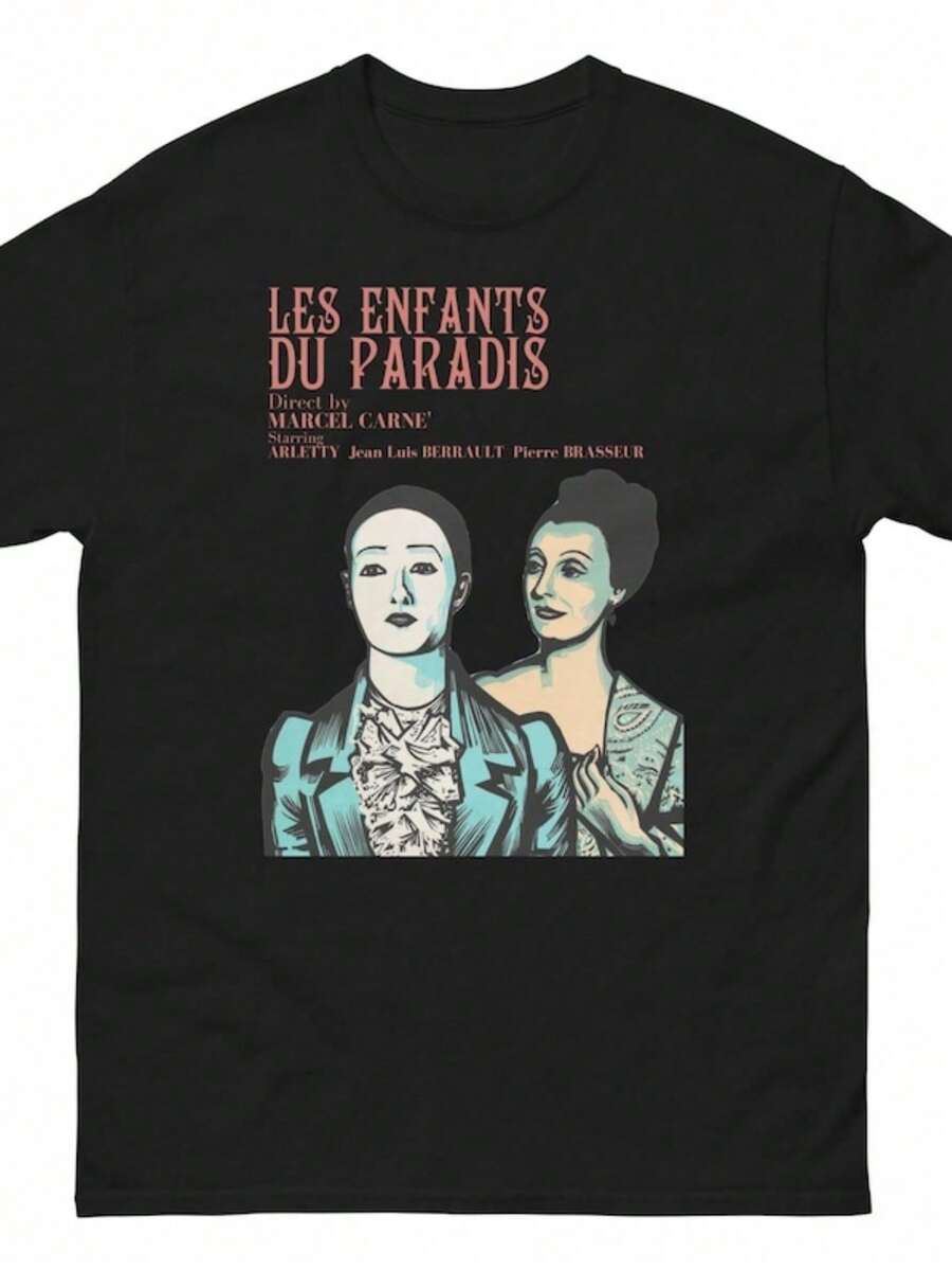Classic French Theater Graphic T-Shirt, Vintage Mime Art Tee, Retro Cinema Aesthetic Shirt, Noir Style Gift For Film Fans, Loose Fit Retro Tee - 後四人組 - 查看 1