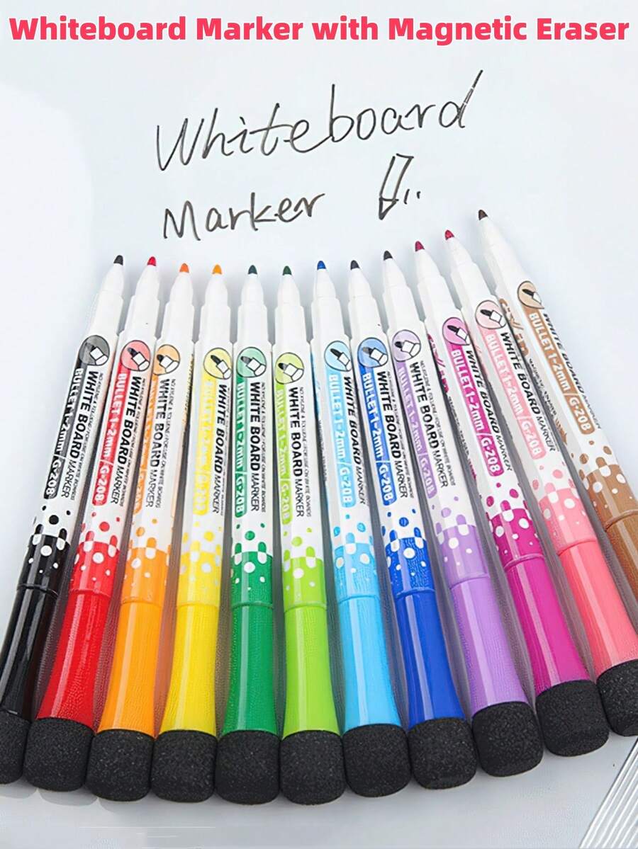 1/8/12/20pcs Colorful Whiteboard Markers With Magnetic Eraser, Easy To Erase Dry-Erase, Magnetic Attachment, 1-2mm Bullet Tip, Washable, Suitable For School Classroom, Teacher Office, Student Back To School - Whiteboard Pen - View 1