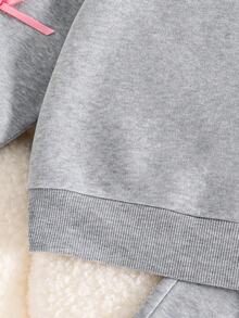 Sudadera de cuello redondo y pantalones con decoración de lazo para niña preadolescente - Gris - Ver 5
