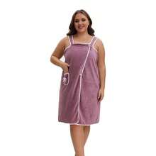 1pc Plus Size Women's Bathrobe Wrap Towel, Thin Lightweight Coral Fleece High Absorbent Quick Dry Home Sleep Dress, Suitable For Bath, Pool, Spa - Large Size - View 7
