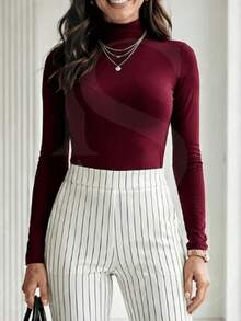 CACHARREL Suplex Bodysuit Second Skin Long Sleeve High Neck - 酒紅色 - 查看 7