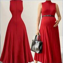 HENG
 MaterniWear Vestido de maternidad de unicolor, cuello alto, holgado, informal, sin mangas para vacaciones - Rojo - Ver 1
