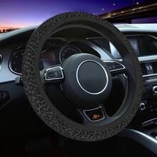 Black Leopard Print Steering Wheel Cover And Cup Holder Mat Set - Steering Wheel + Coaster - View 2