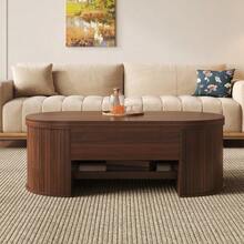 Lift-Top Coffee Table, Coffee Table With Curved Wooden Sides, Sliding Shelf, Lift-Top, Multifunctional Living Room Furniture. - Coklat - View 5