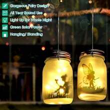Solar Powered Fairy Mason Jar Light, Hanging Glass Jar Lamp, Waterproof Outdoor Decorative Light, LED Night Light, Table Lamp, Decorative Atmosphere Light, Solar Lantern Light, Suitable For Garden, Patio, Yard, Balcony, Wedding, Party, Home Decor - One Size - View 10