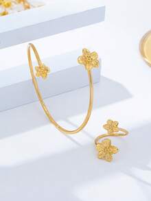 1 Set Damen Armband Set mit offenen Blütenblättern - Goldgelb - Übersicht 3