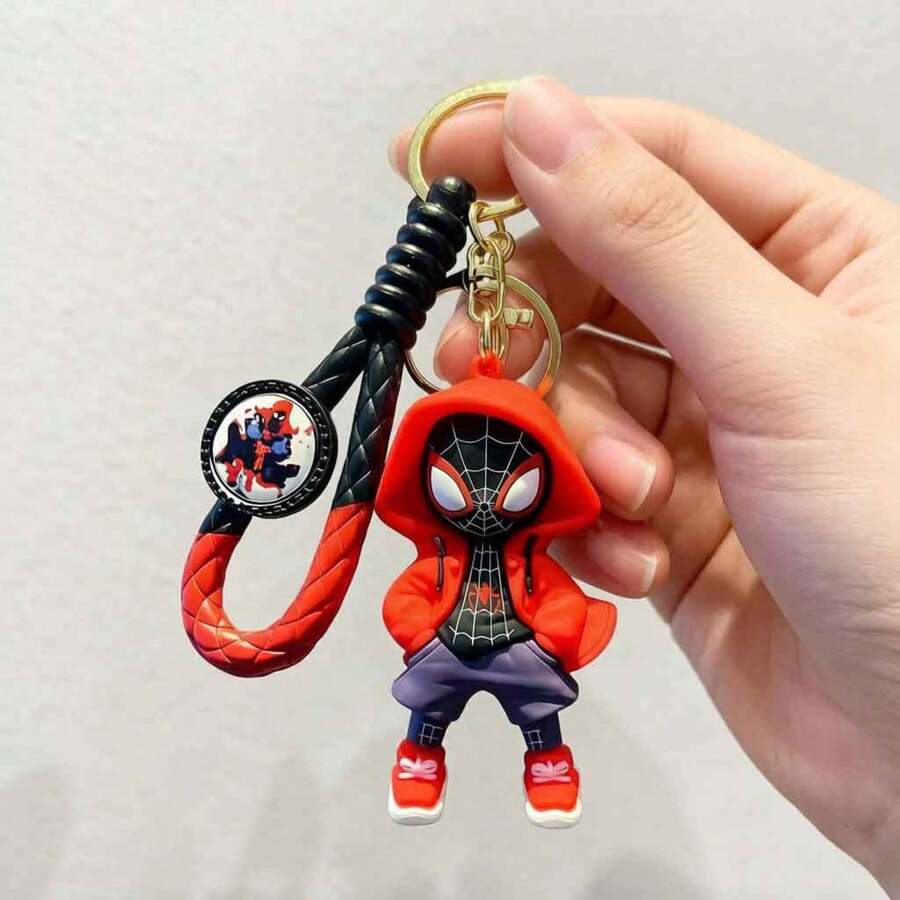 Miniso 迪士尼漫威蜘蛛人 Miles Morales 鑰匙圈,可愛連帽超級英雄娃娃鑰匙環組,開學季可愛風背包錢包吊飾,酷炫包包掛件收藏玩具禮物,適合送給朋友、車鑰匙裝飾 - 樣式 2 - 查看 1