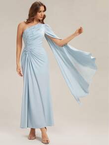 EVERPRETTY Gaun Malam Formal Elegan dan Menawan untuk Pesta, Gaun Tamu Pernikahan Musim Gugur, Cocok untuk Pesta Makan Malam, Pertemuan, Pernikahan, dan Acara Formal. - Baby Blue - View 4