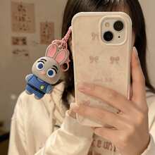 Miniso 迪士尼動物方舟朱蒂兔粉色矽膠鑰匙圈，柔軟觸感卡通包飾，可愛極簡手提包吊飾，旅行行李箱吊牌配件，汽車鑰匙扣裝飾，日常攜帶禮物 - 樣式 1 - 查看 3