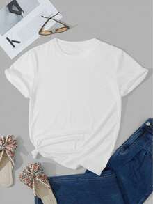 Plus-Size Women's T-Shirt With Printed Lettering And A Five-Pointed Star Pattern, Loose And Casual Fit. Plus-Size Clothing Sizes - 白色的 - 查看 2