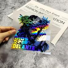 AD Jesus With Crown Of Thorns Holographic Sticker, Reflective Decal, Suitable For Cars, Bicycles, Scooters And Luggage - TZ-laser Hand-pulling Sticker - View 6