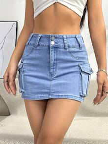 Women's Denim Mini Skirt - Black - View 11