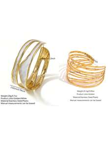 VceTd 2PCS/1PC Fashionable Versatile Style Stainless Steel Women's Bangle With Enamel Craft And Geometric Line Design, Suitable For Women's Daily Life, Work Commute Or Casual Outings - Yellow Gold - View 13