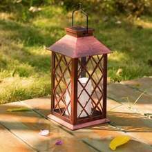 1 قطعة فانوس شمسي مع شمعة زخرفية وتأثير لهب LED، ضوء LED معلق زخرفي شمسي مقاوم للماء للاستخدام الخارجي - فانوس القصر الشمسي - مشاهدة 2