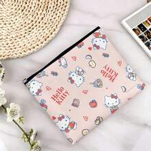 Miniso 三麗鷗 Hello Kitty 全身印花帆布化妝包，蘋果與愛心圖案拉鍊收納袋，適用於化妝品、盥洗用品旅行收納 - 10x8.1英寸 - 查看 3