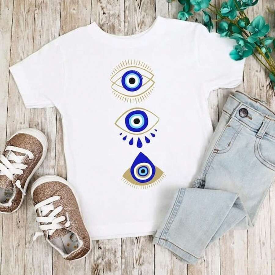 Camiseta de manga corta para bebés y niños pequeños con protección contra el mal de ojo. - Blanco - Ver 1
