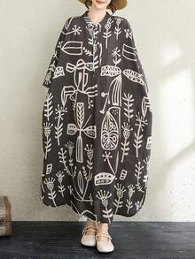 AZAH Halloween Elegant Ball 夏季女款休閒度假波希米亞風圖案全裙掛脖中長洋裝，薄款修身剪裁 - 黑色 - 查看 1