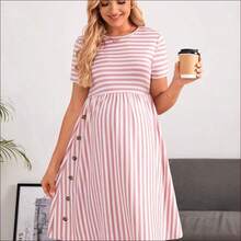 WNST
  Vestido casual de maternidad de manga corta con rayas, para verano - Verde - Ver 6