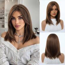 FIVE STARS Wig Lurus Panjang Sedang Elegan dengan Poni - Topi Jaring Mawar, Serat Sintetis Tahan Panas, Wig untuk Wanita, Untuk Sehari-hari, Pesta, Cosplay, Halloween HOT - MultiWarna - View 11